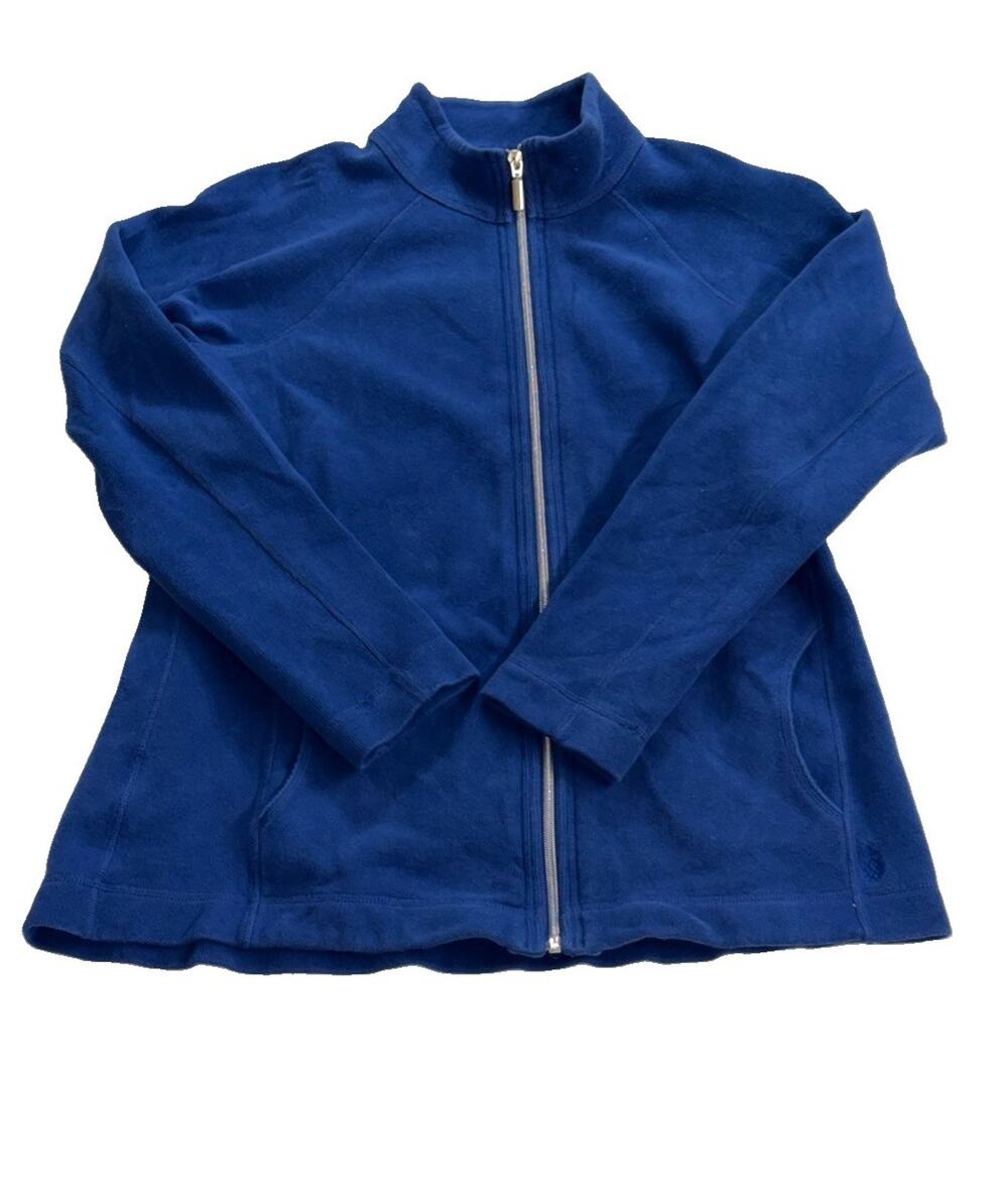 Tommy Bahama Women’s Large Blue Full Zip Jacket Cotton Stretch Mock Neck